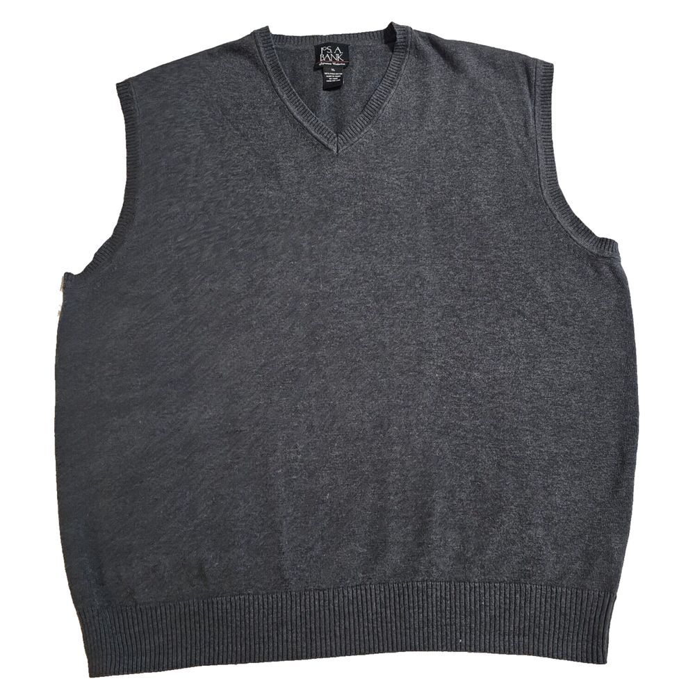 Jos A Bank Sweater Vest XL Gry Pima Cotton Signature Collection V-Neck